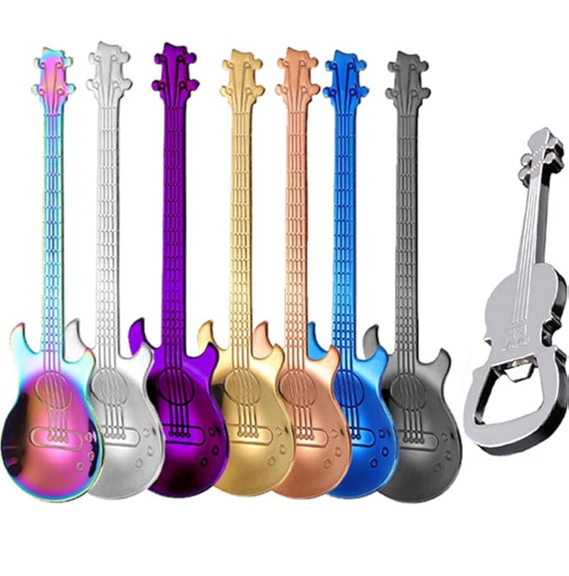ESRISE Guitar Spoons Coffee Teaspoon, ESRISE Musical Tea Spoons Kitchen Gifts for Men, Stainless Steel Cute Teaspoon for Christmas Birthday (Multicolor) - Image 1